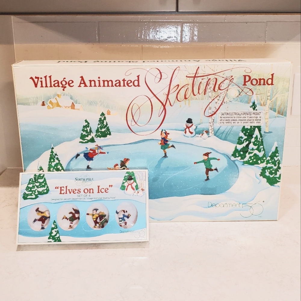 Dept 56 Village Animated Skating Pond (Includes Elves on Ice)